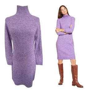 Talbots Petite Turtleneck Sweater Dress PS Purple Ribbed Knit NWT